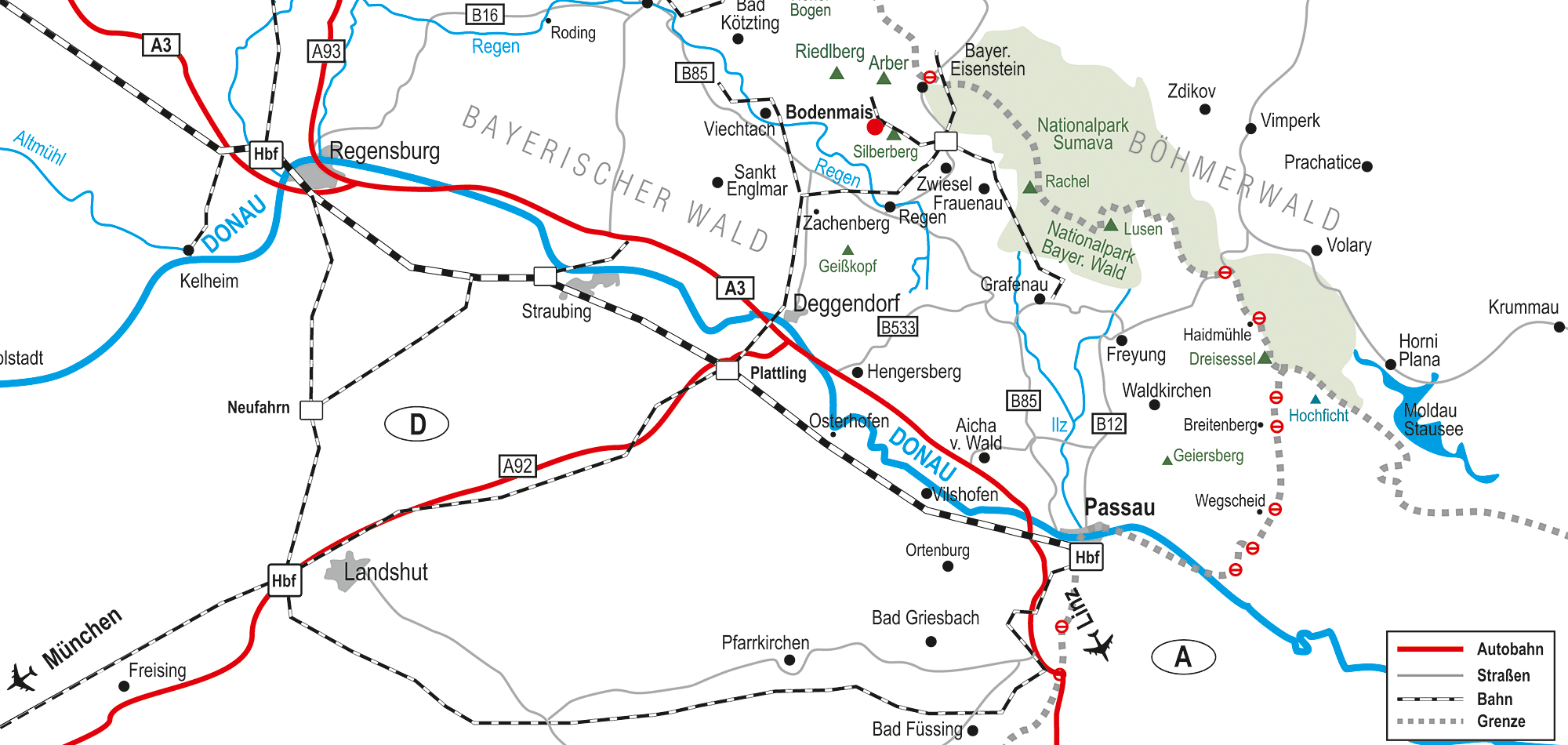 Karte Bayerischer Wald